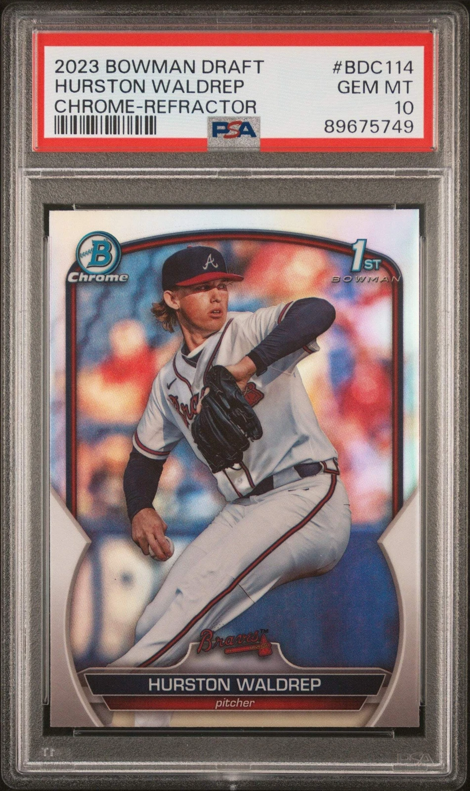 Graded 2023 Bowman Draft Hurston Waldrep #BDC114 Chrome REF Baseball Card PSA 10