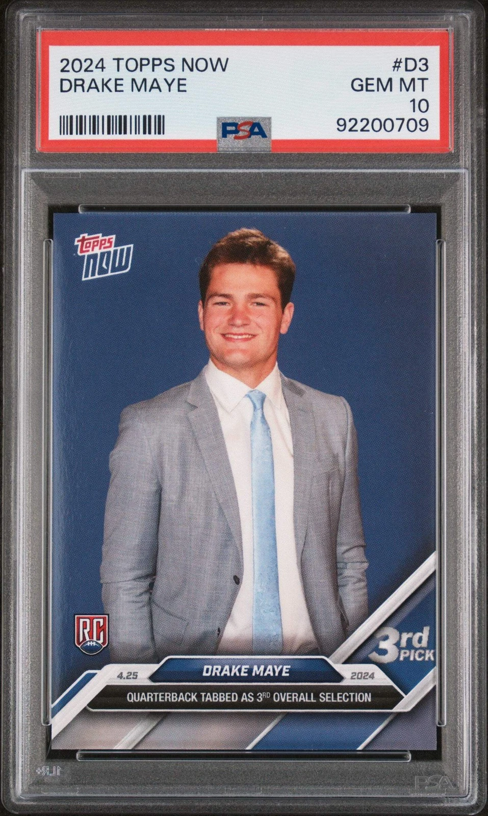 Graded 2024 Topps Now Drake Maye #D3 Rookie RC Football Card PSA 10 Gem Mint