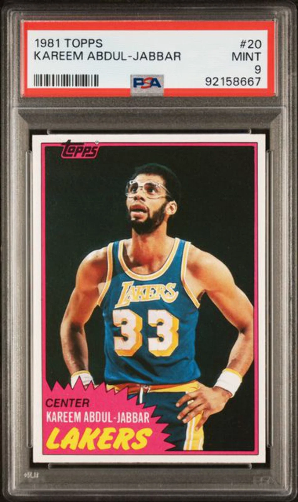 Graded 1981 Topps Kareem Abdul-Jabbar #20 Basketball Card PSA 9 Mint