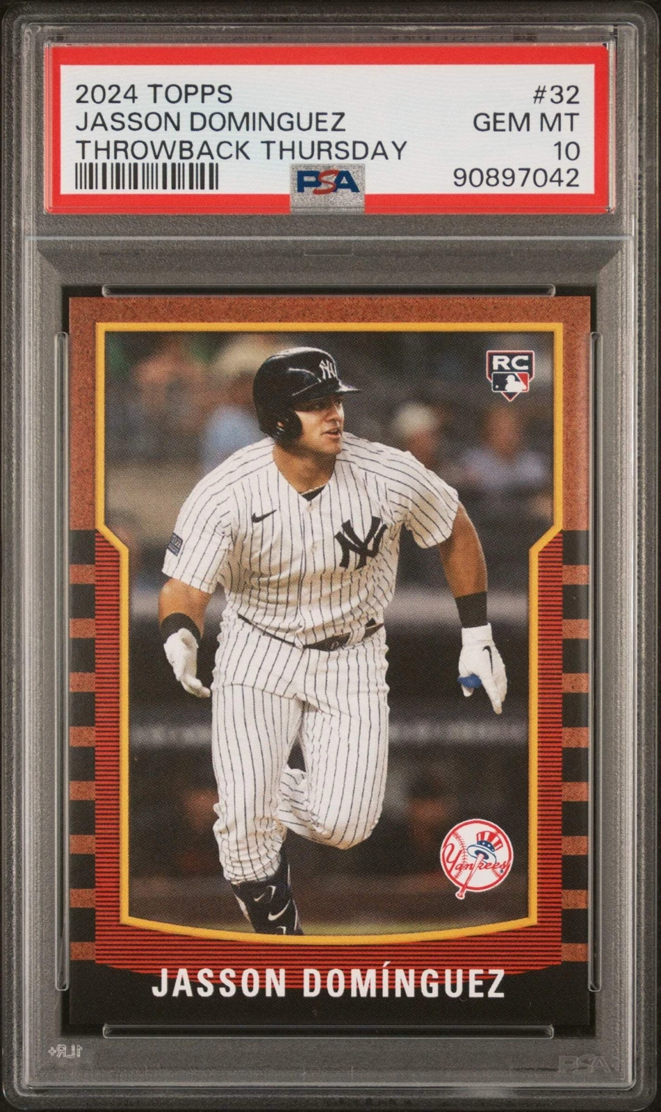 Graded 2024 Topps Jasson Dominguez #32 Throwback Thurs RC Baseball Card PSA 10