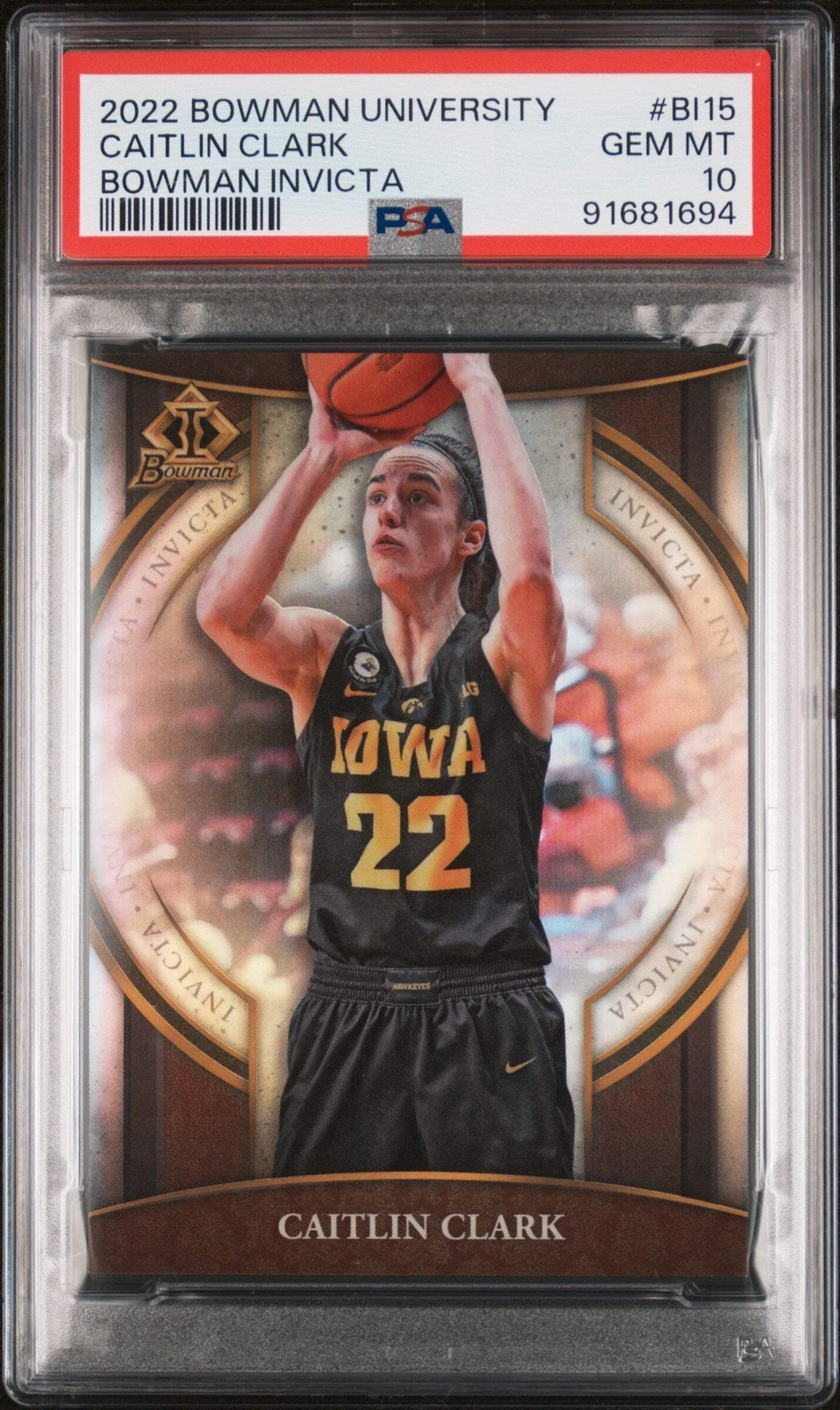 Graded 2022 Topps Bowman U Caitlin Clark #BI15 Invicta RC Basketball Card PSA 10