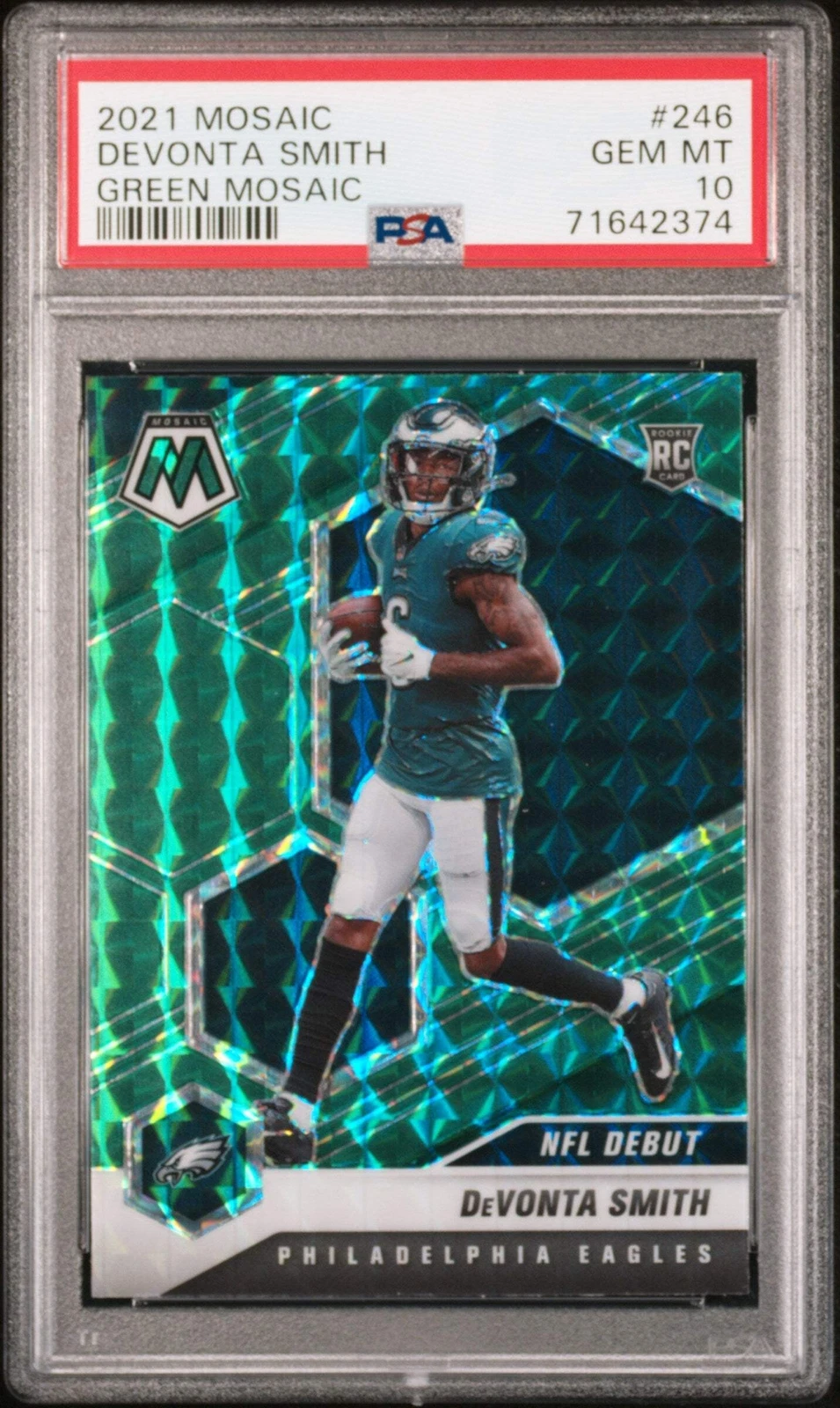 Graded 2021 Mosaic DeVonta Smith #246 Green Mosaic RC Football Card PSA 10 Gem