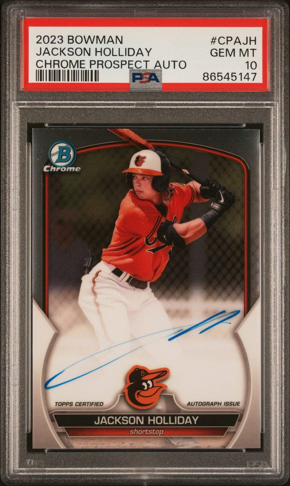 Graded 2023 Topps Bowman Jackson Holliday #CPAJH Auto RC Baseball Card PSA 10