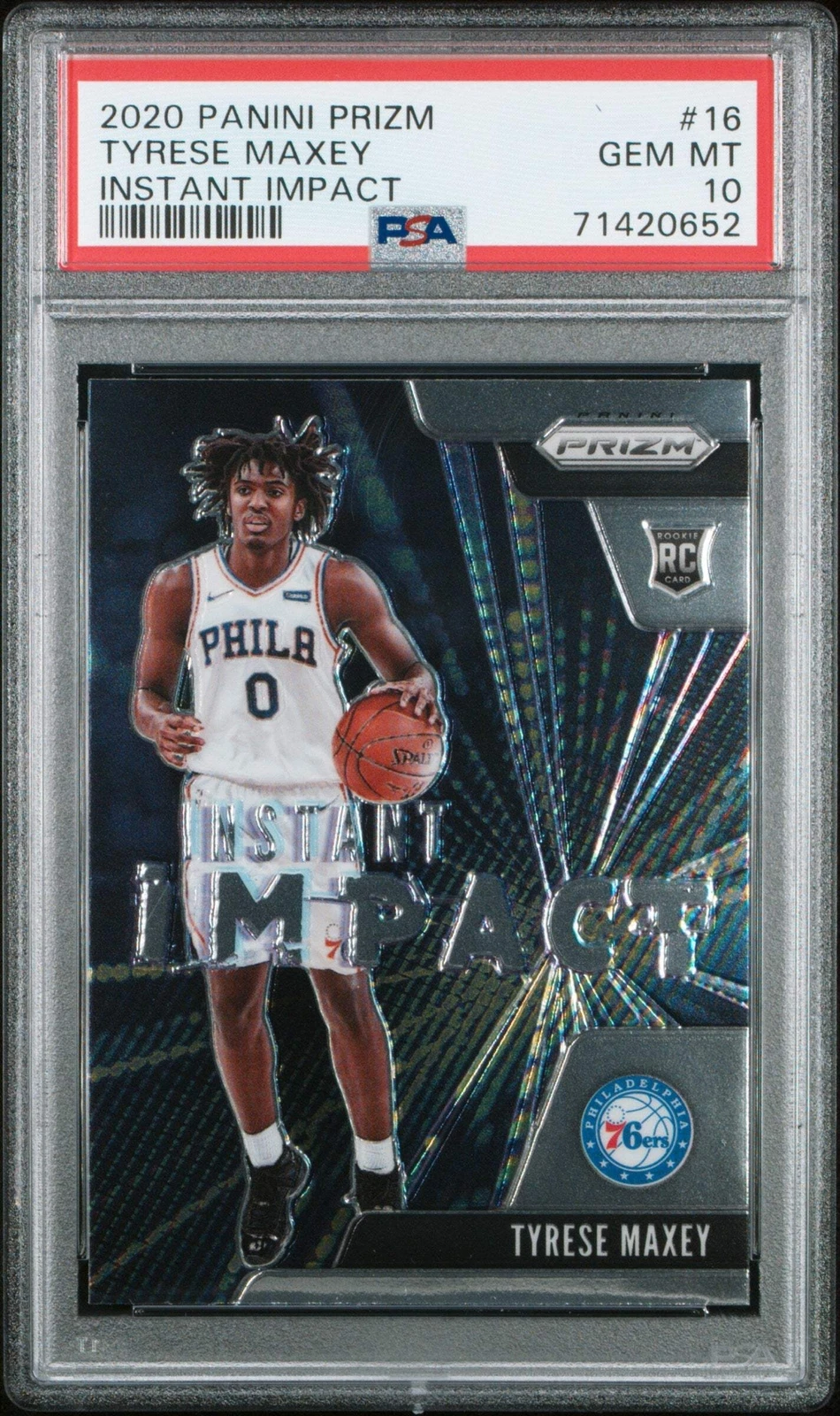 Graded 2020 Panini Prizm Tyrese Maxey #16 Instant Impact Basketball Card PSA 10