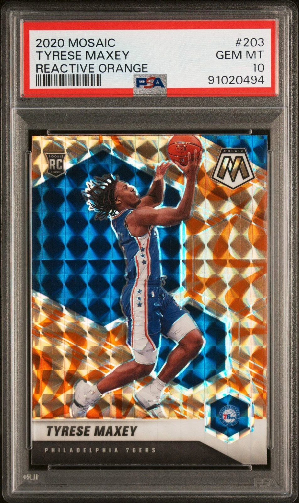 Graded 2020 Mosaic Tyrese Maxey #203 Reactive Orange RC Basketball Card PSA 10