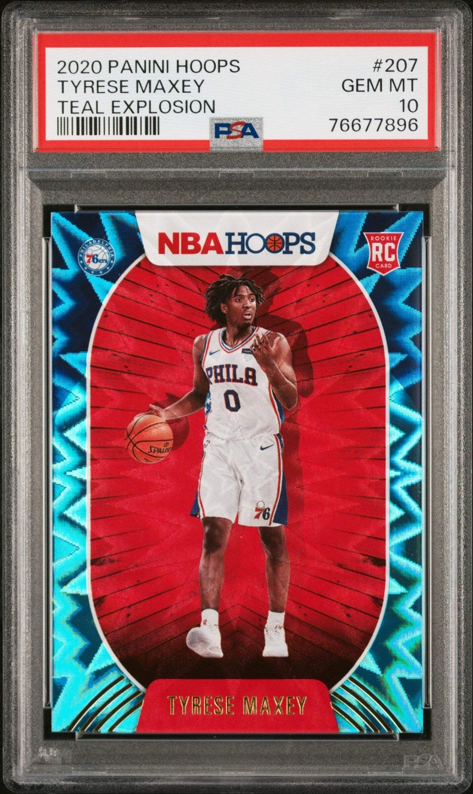 Graded 2020 Panini Hoops Tyrese Maxey #207 Teal Explosion Basketball Card PSA 10