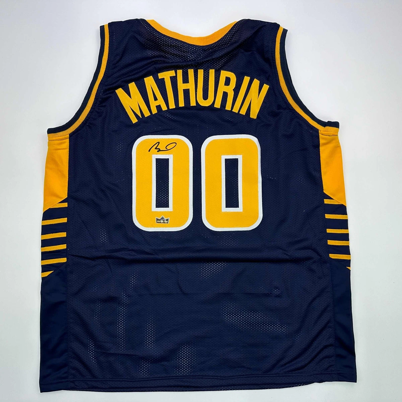Facsimile Autographed Bennedict Mathurin Indiana Blue Reprint Jersey Men's XL