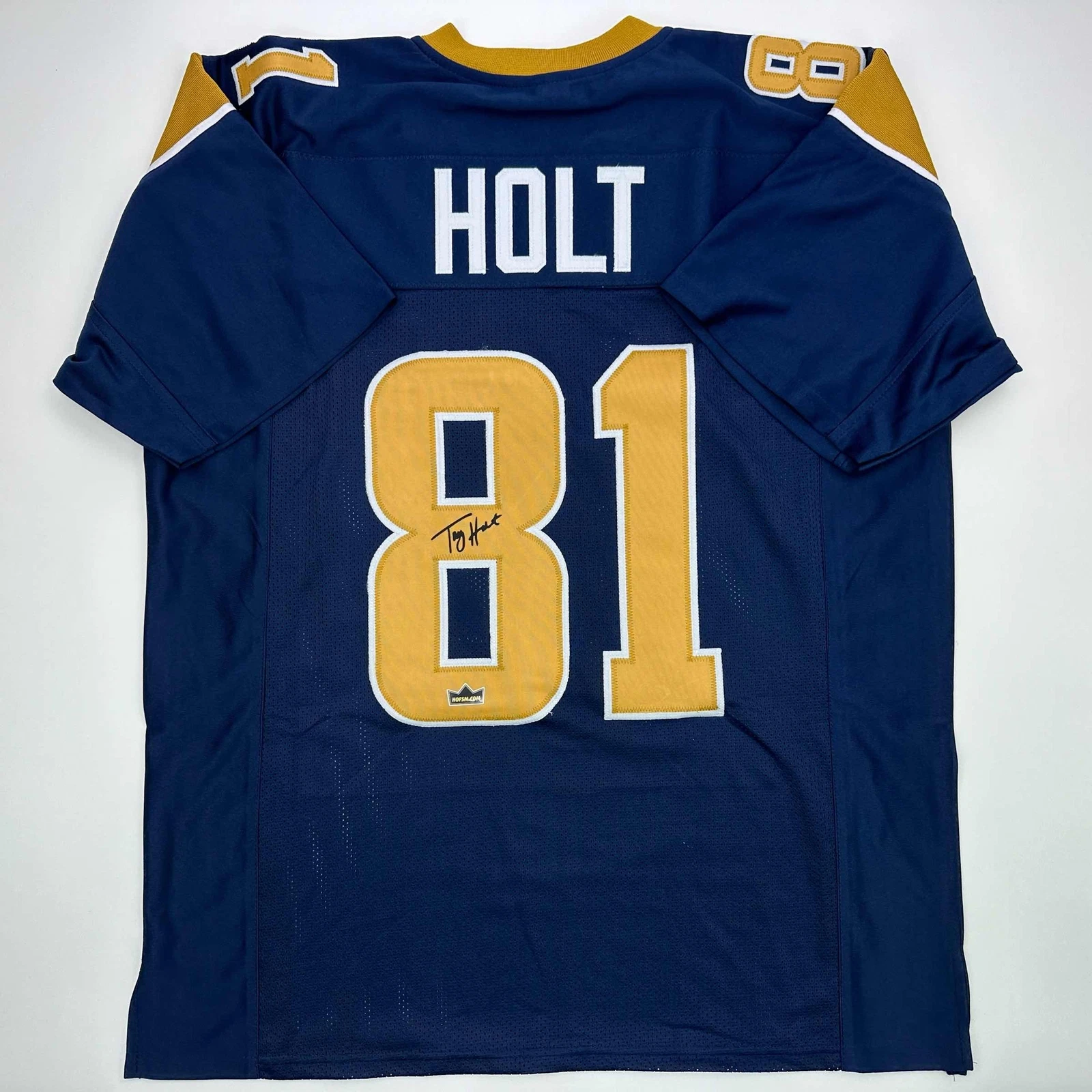 Facsimile Autographed Torry Holt St. Louis Navy Blue Reprint Jersey Size Mens XL