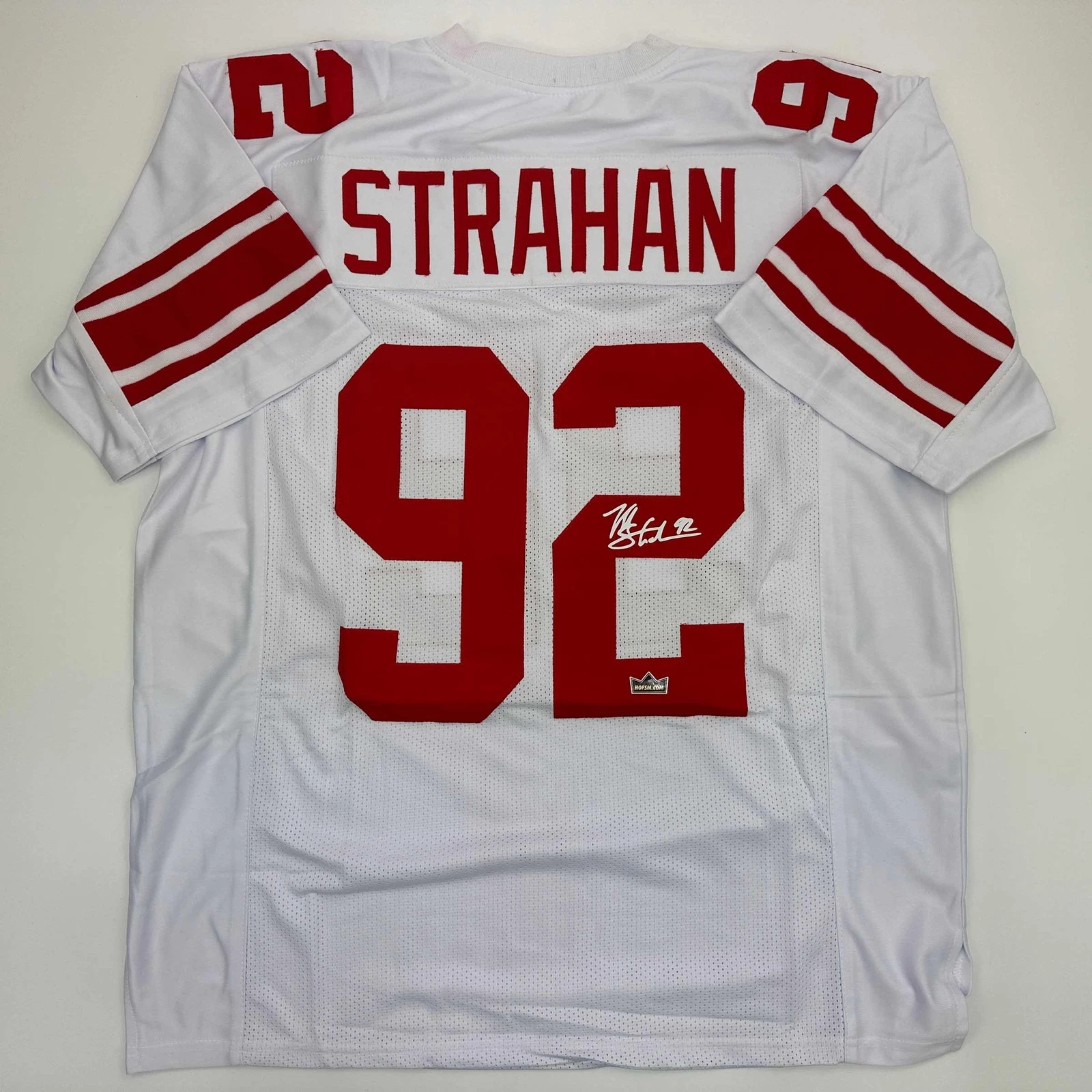 Facsimile Autographed Michael Strahan New York White Reprint Jersey Size Mens XL