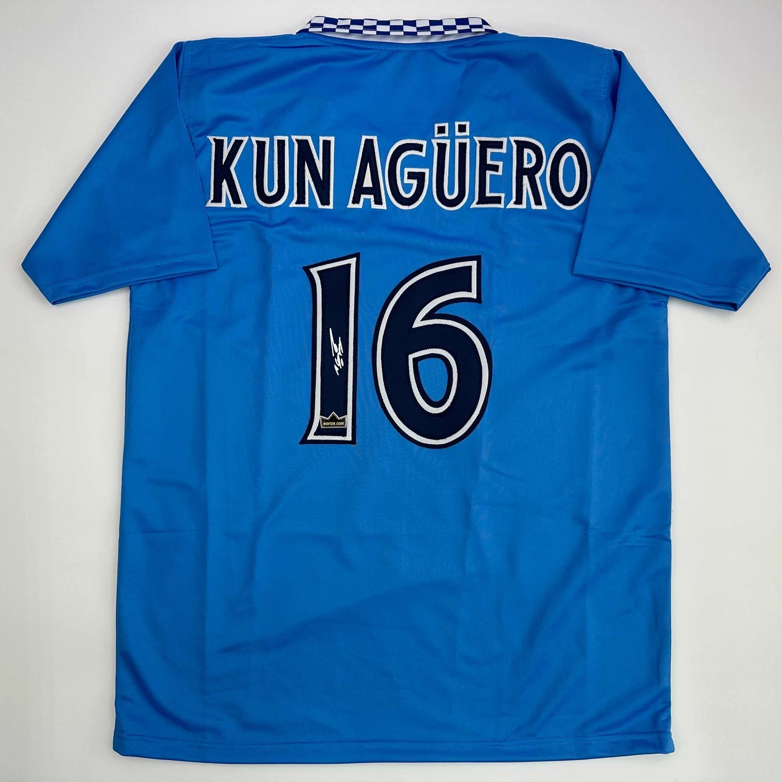 Facsimile Autographed Sergio Kun Aguero Manchester City Blue Reprint Jersey XL