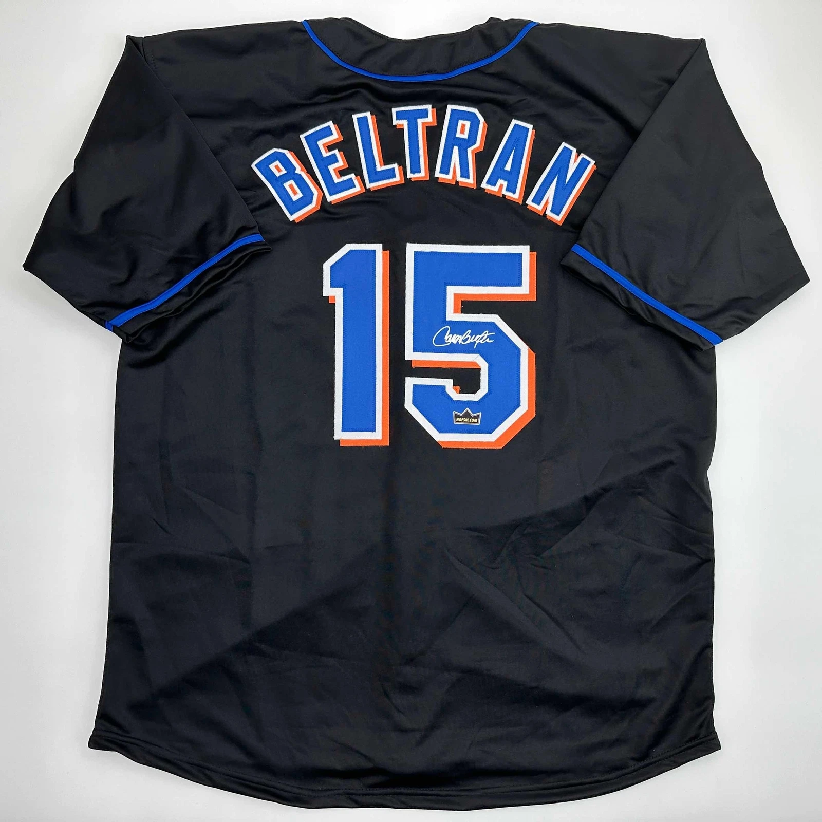 Facsimile Autographed Carlos Beltran New York Black Reprint Jersey Size Men's XL