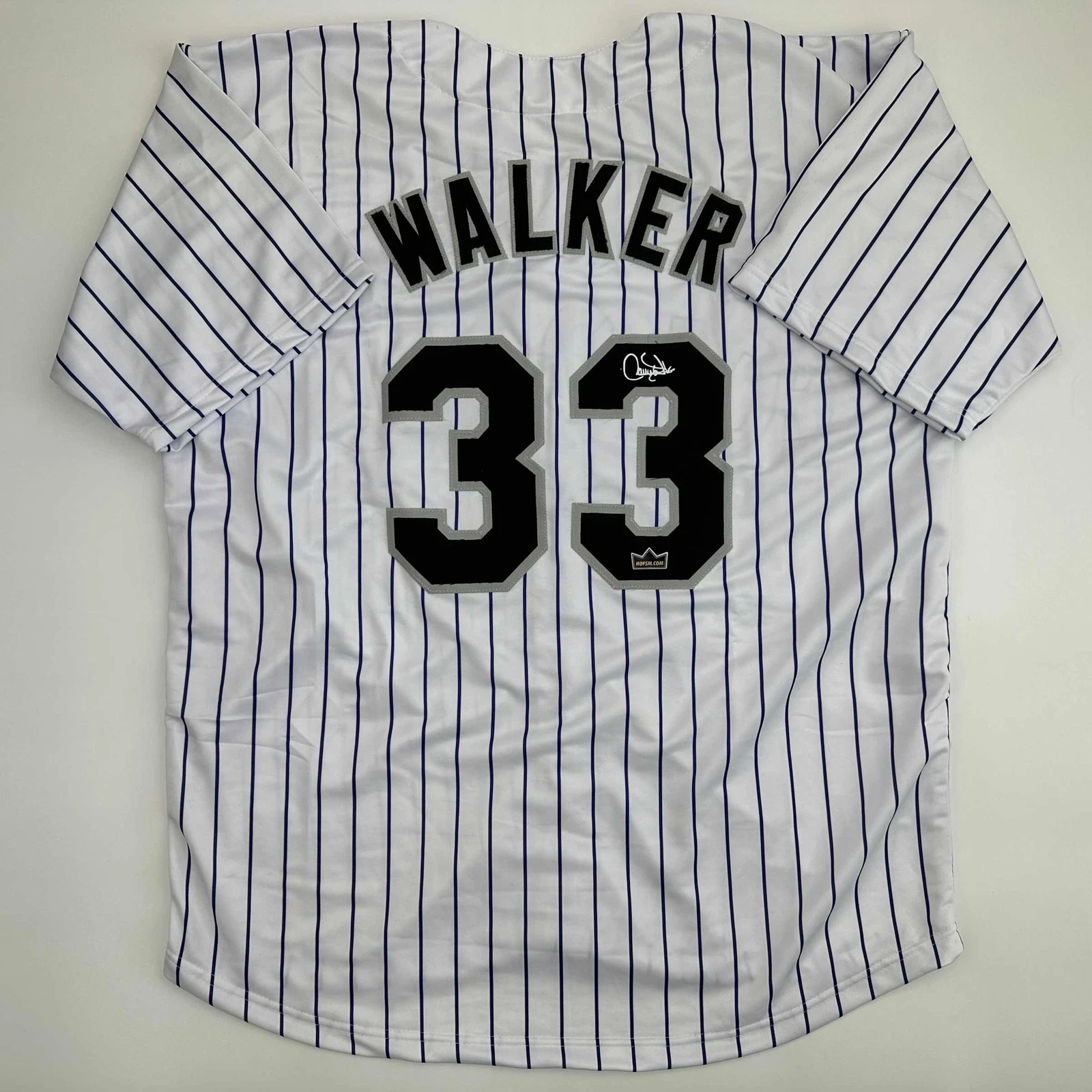Facsimile Autographed Larry Walker Colorado Pinstripe Reprint Jersey Men's XL