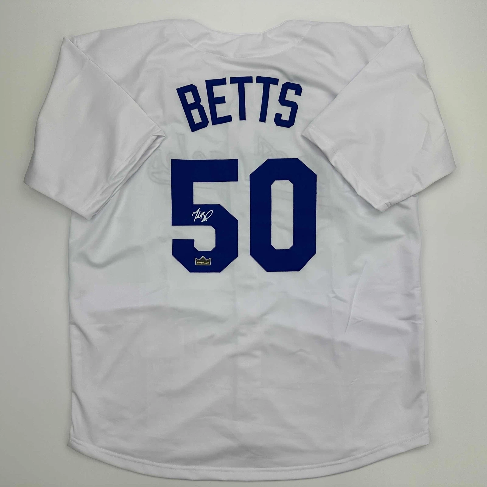 Facsimile Autographed Mookie Betts Los Angeles LA White Reprint Jersey Men's XL