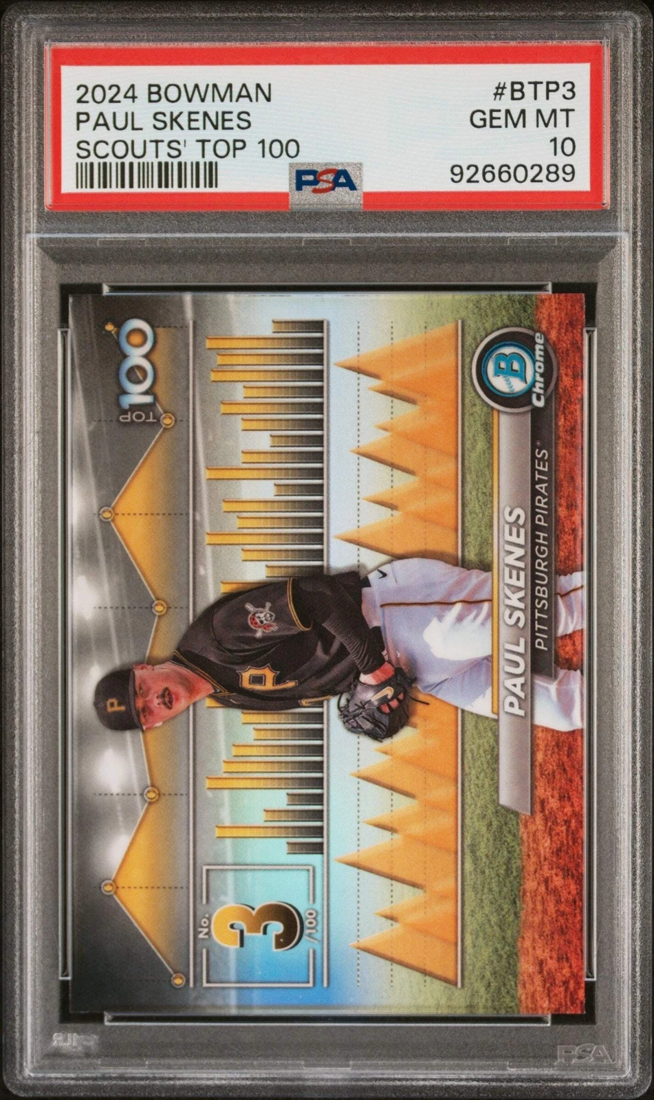 Graded 2024 Topps Bowman Paul Skenes #BTP3 Top 100 RC Baseball Card PSA 10
