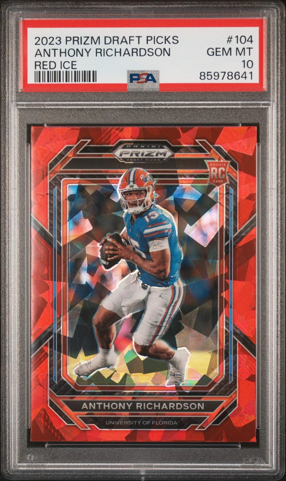 Graded 2023 Panini Prizm DP Anthony Richardson #104 Red Ice Football Card PSA 10