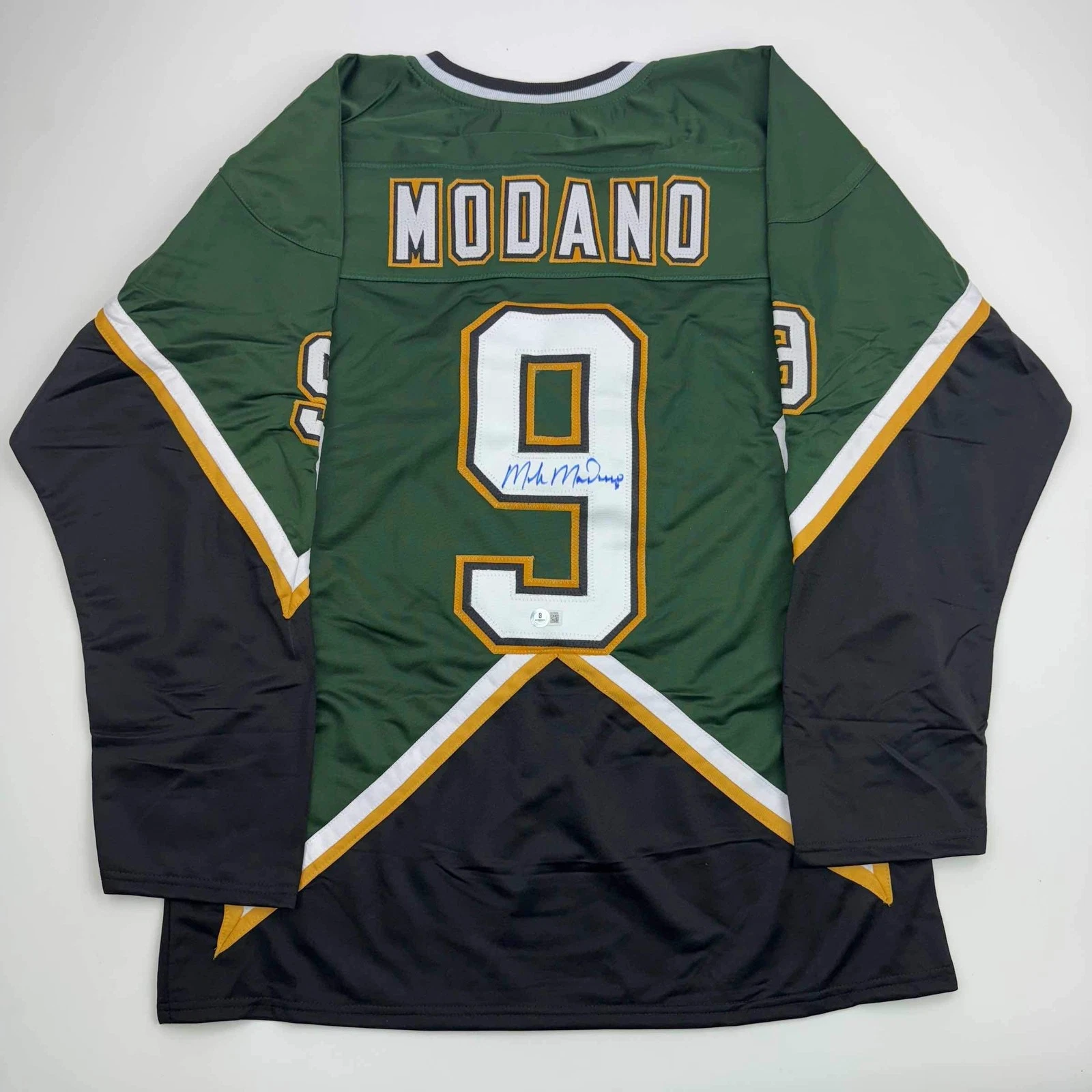 Autographed/Signed Mike Modano 99 Cup Dallas Dark Green Jersey Beckett BAS COA