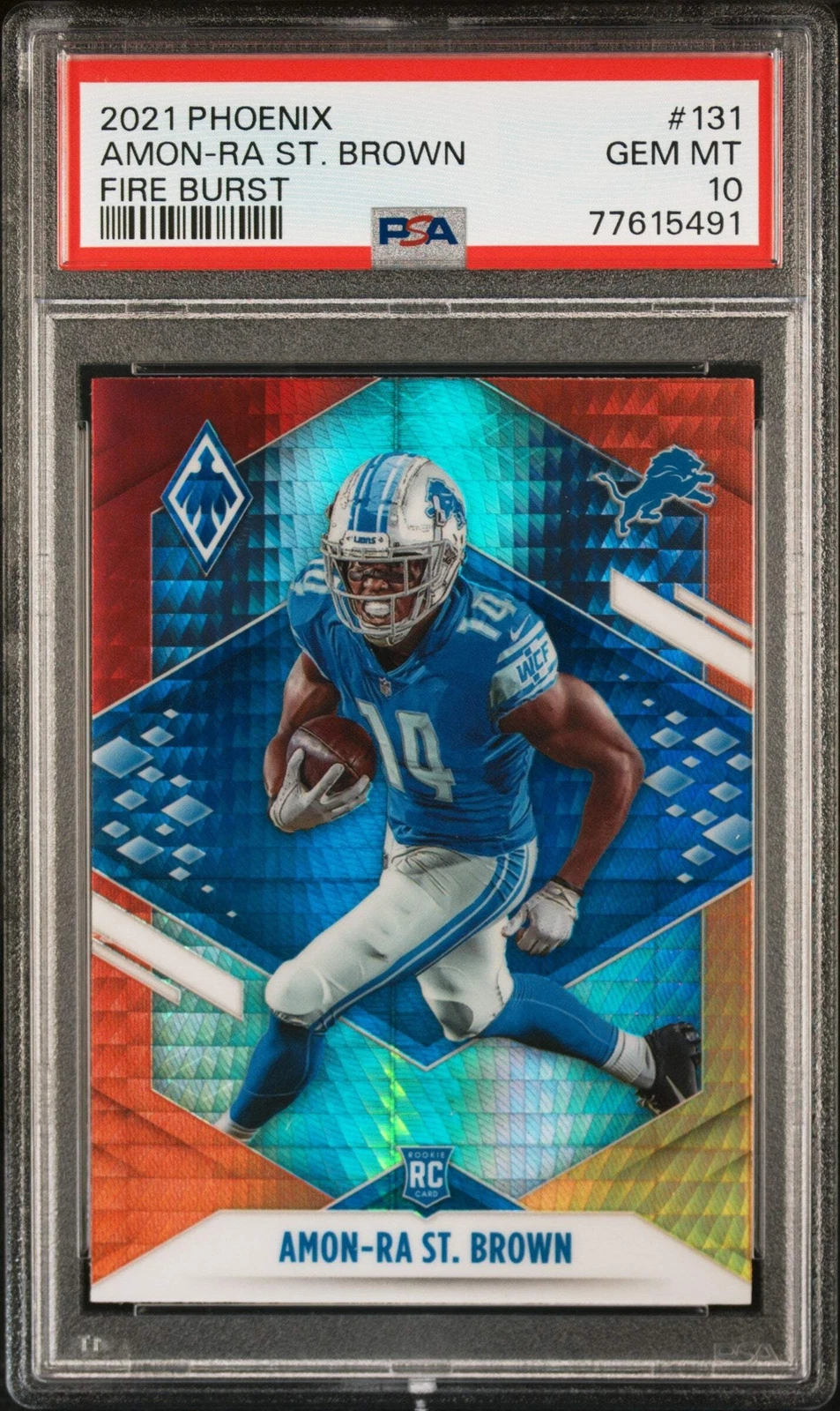 Graded 2021 Phoenix Amon-Ra St. Brown #131 Fire Burst RC Football Card PSA 10