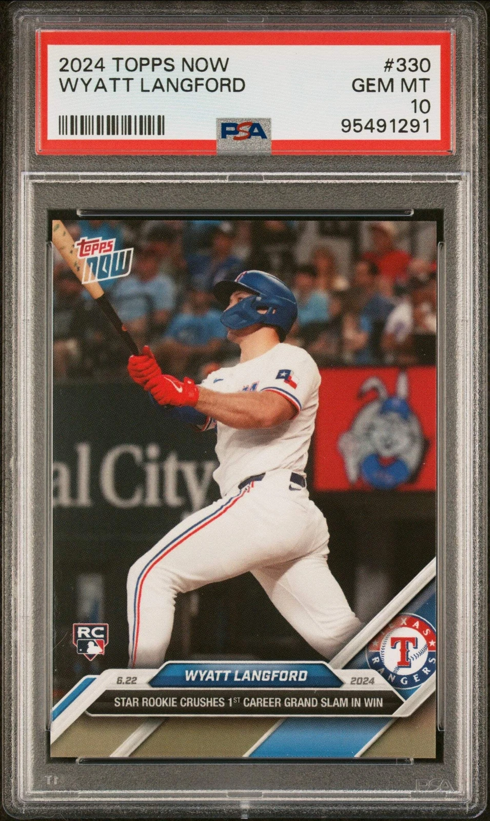 Graded 2024 Topps Now Wyatt Langford #330 Rookie RC Baseball Card PSA 10 Gem