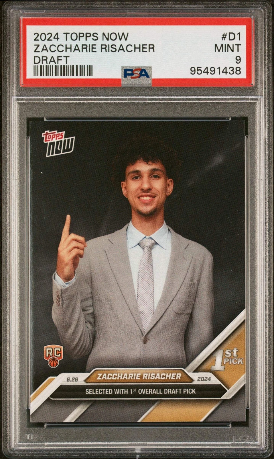 Graded 2024 Topps Now Zaccharie Risacher #D1 Draft Rookie Basketball Card PSA 9