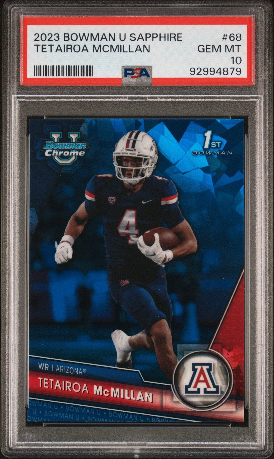 Graded 2023 Topps Bowman U Sapphire Tetairoa McMillan #68 Football Card PSA 10