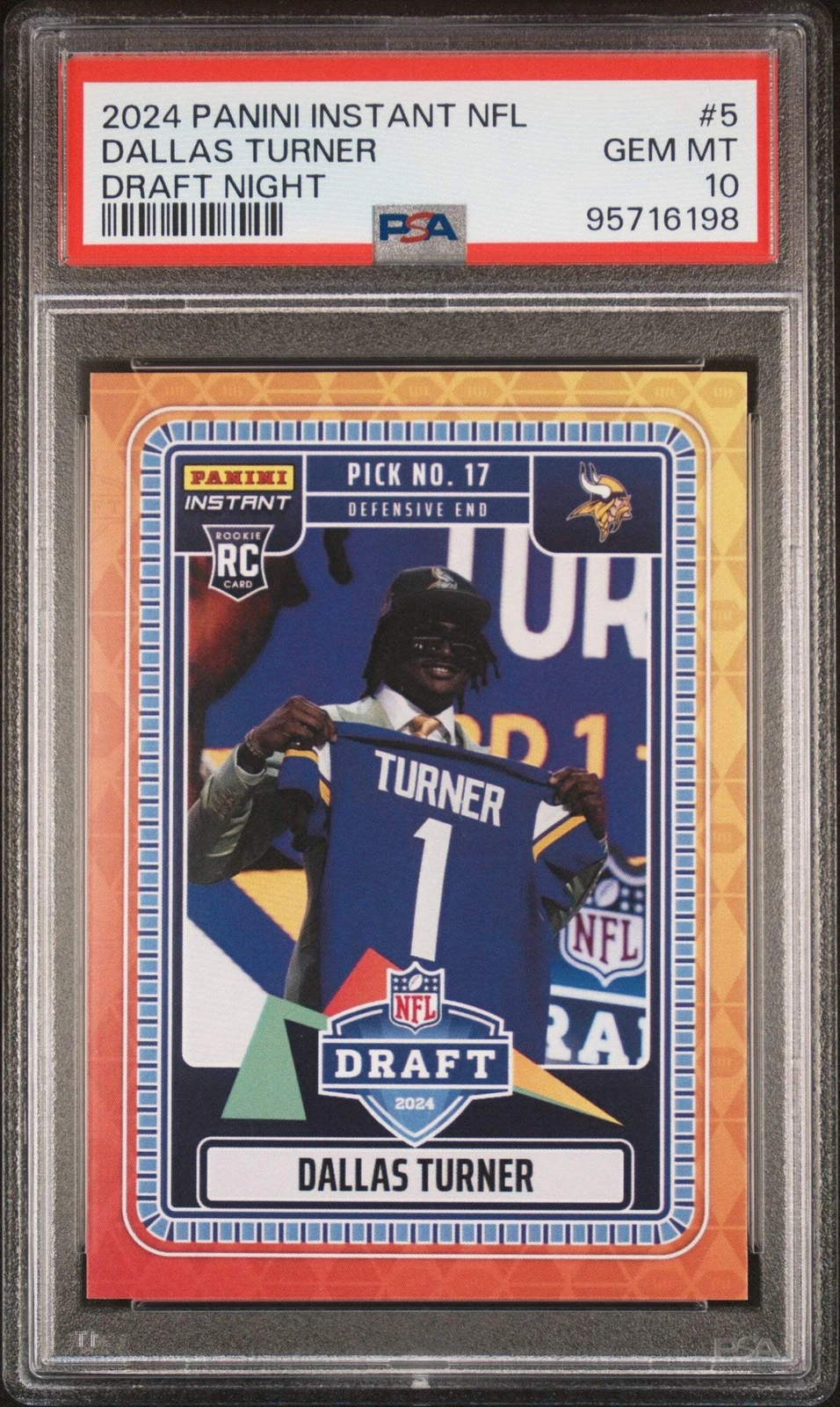 Graded 202 Panini Instant Dallas Turner #5 Draft Night RC Football Card PSA 10