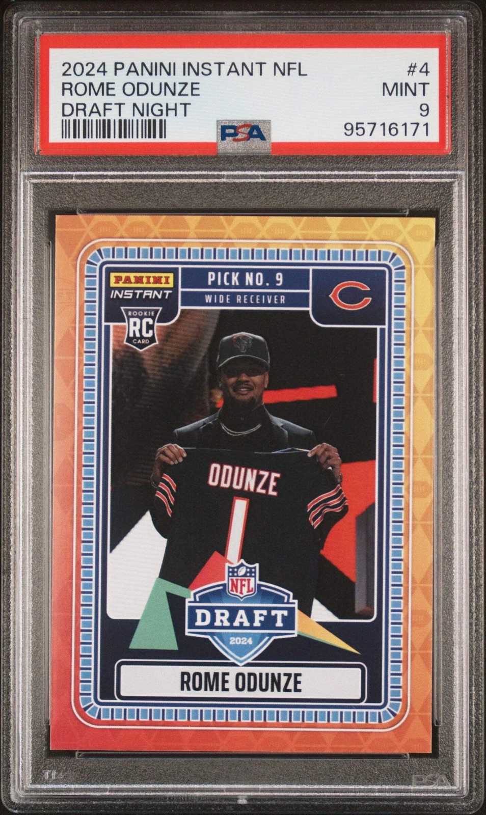 Graded 2024 Panini Instant Rome Odunze #4 Draft Night Rookie Football Card PSA 9