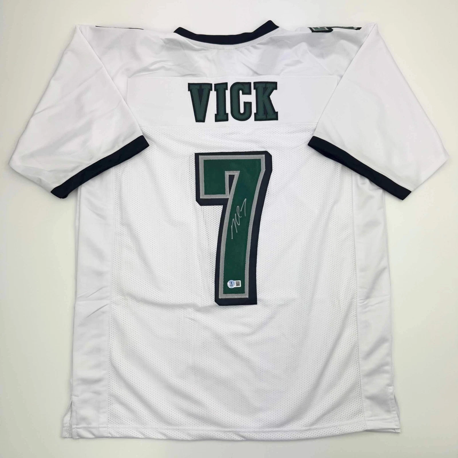 Autographed/Signed MICHAEL MIKE VICK Philadelphia White Football Jersey PSA COA