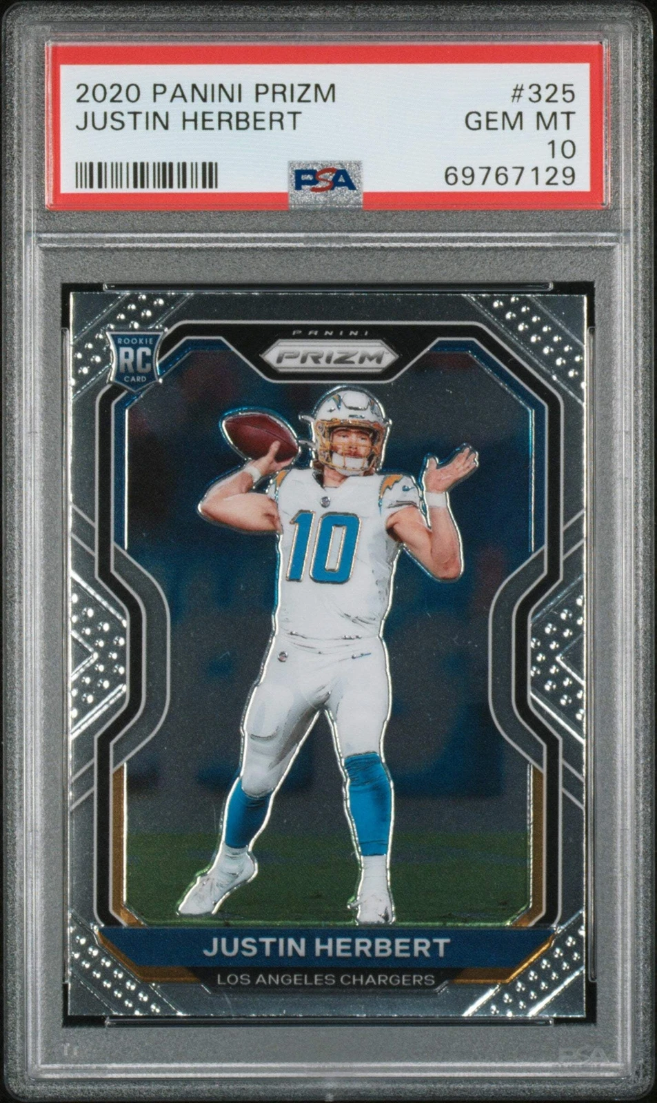 Graded 2020 Panini Prizm Justin Herbert #325 Rookie RC Football Card PSA 10 Gem
