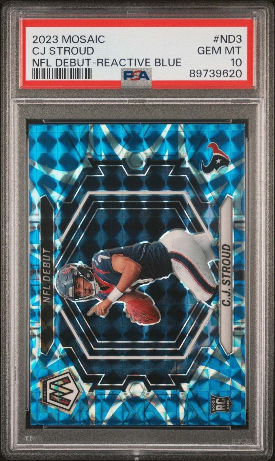 Graded 2023 Panini Mosaic CJ Stroud #ND3 Reactive Blue RC Football Card PSA 10