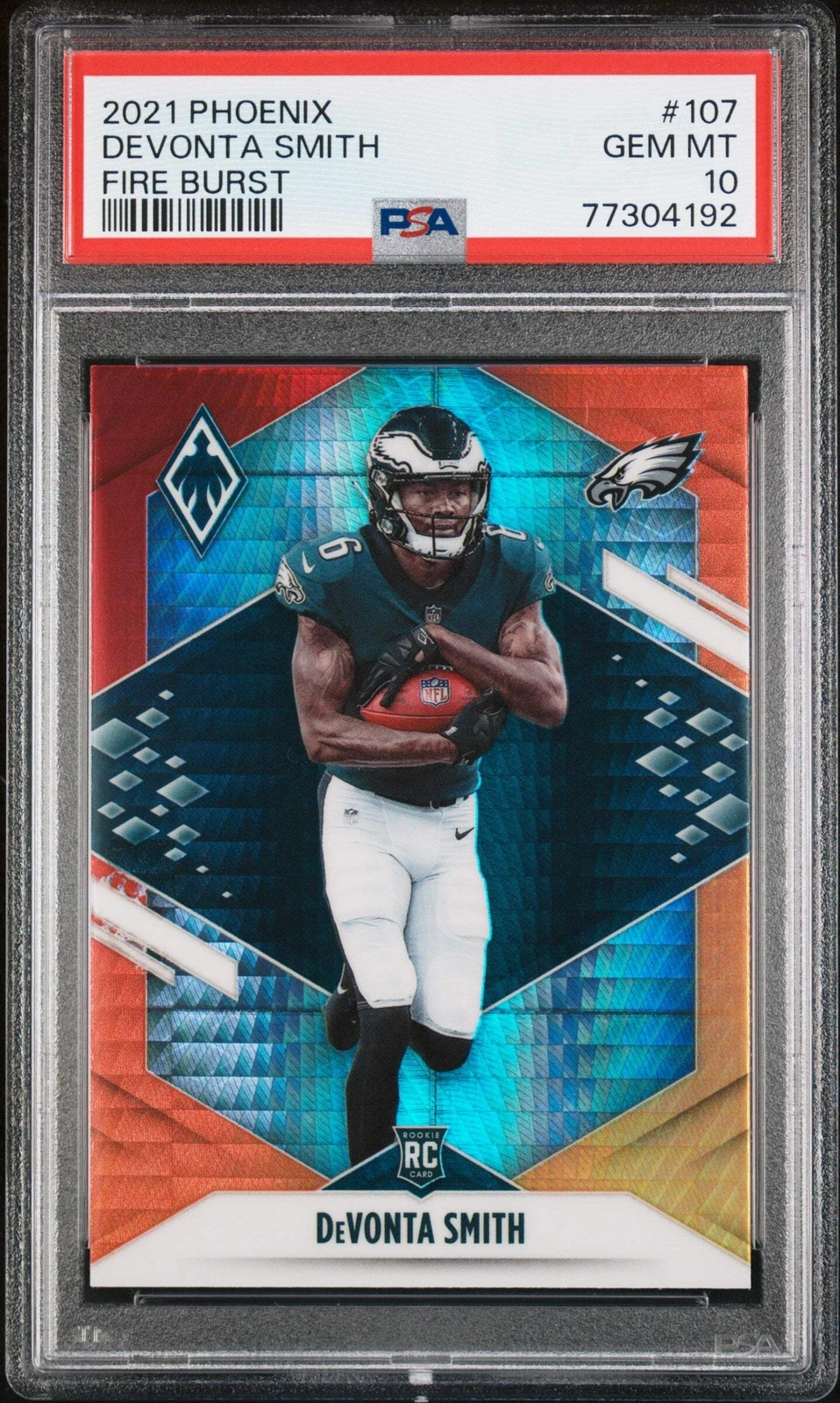 Graded 2021 Panini Phoenix DeVonta Smith #107 Fire Burst RC Football Card PSA 10