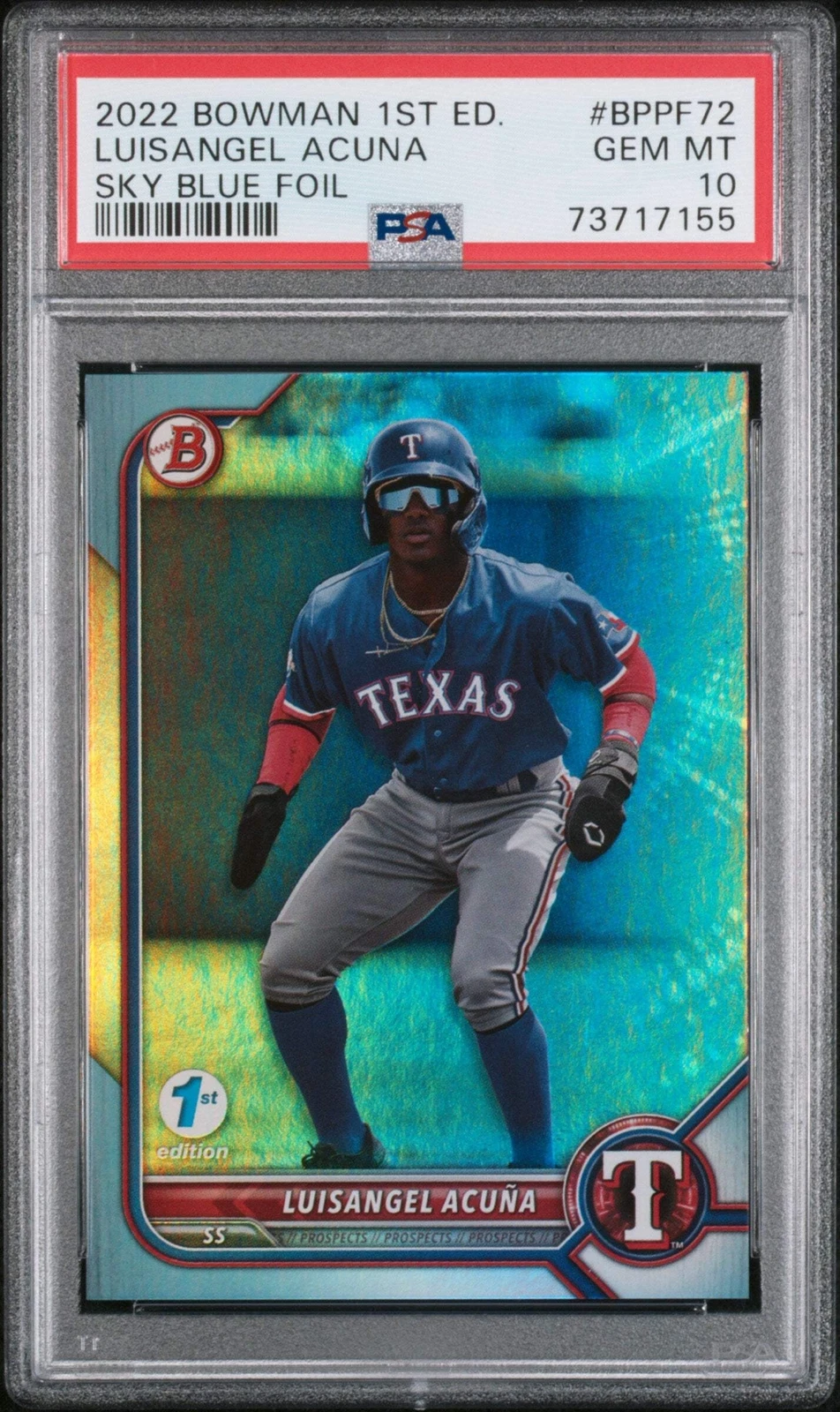 Graded 2022 Bowman 1st ED Luisangel Acuna #BPPF72 Sky Blue Baseball Card PSA 10