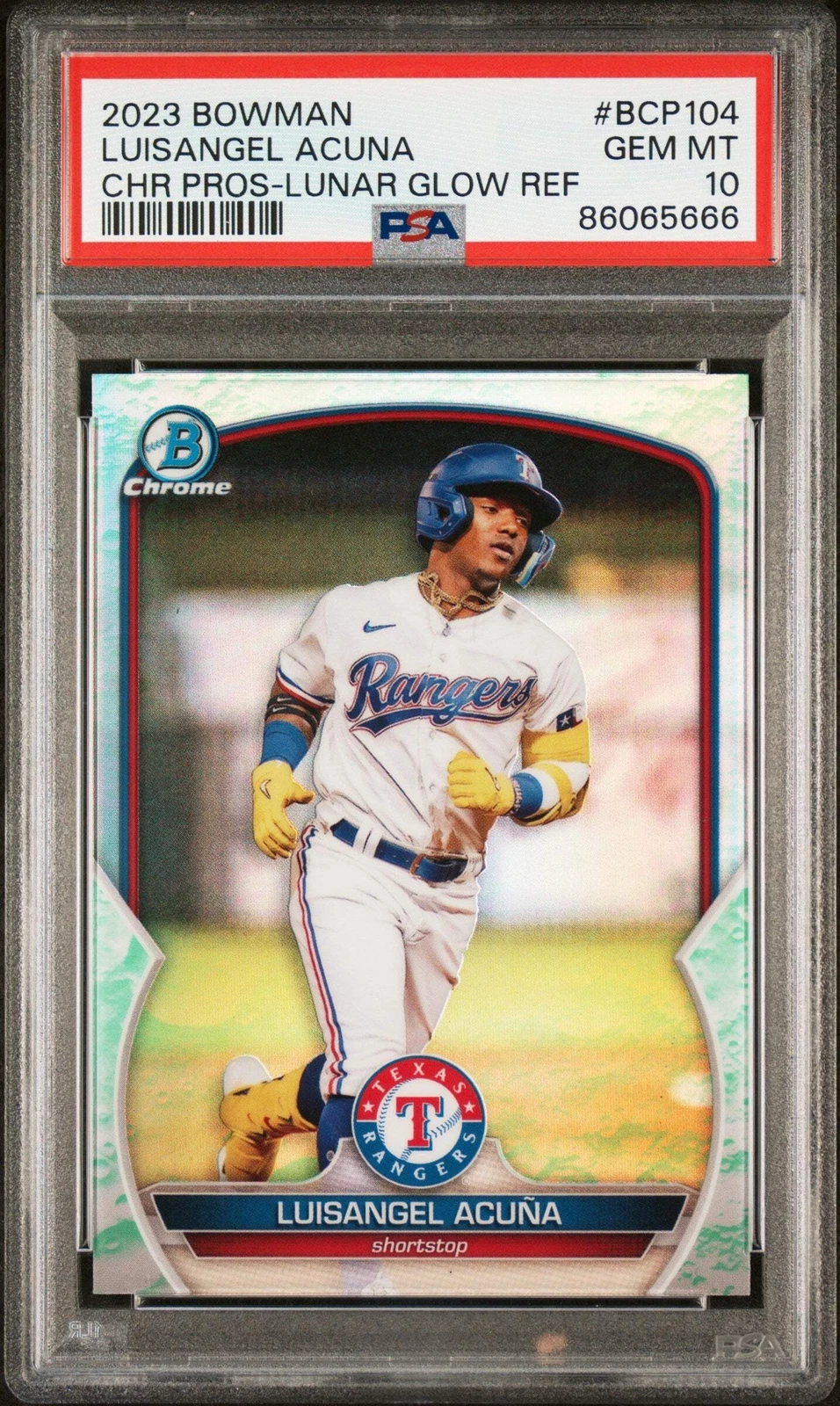 Graded 2023 Bowman Luisangel Acuna #BCP104 Lunar Glow REF Baseball Card PSA 10