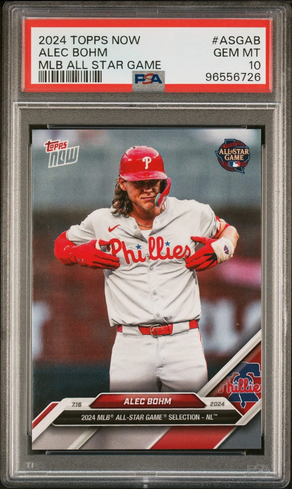 Graded 2024 Topps Now Alec Bohm #ASGAB MLB All Star Game Baseball Card PSA 10