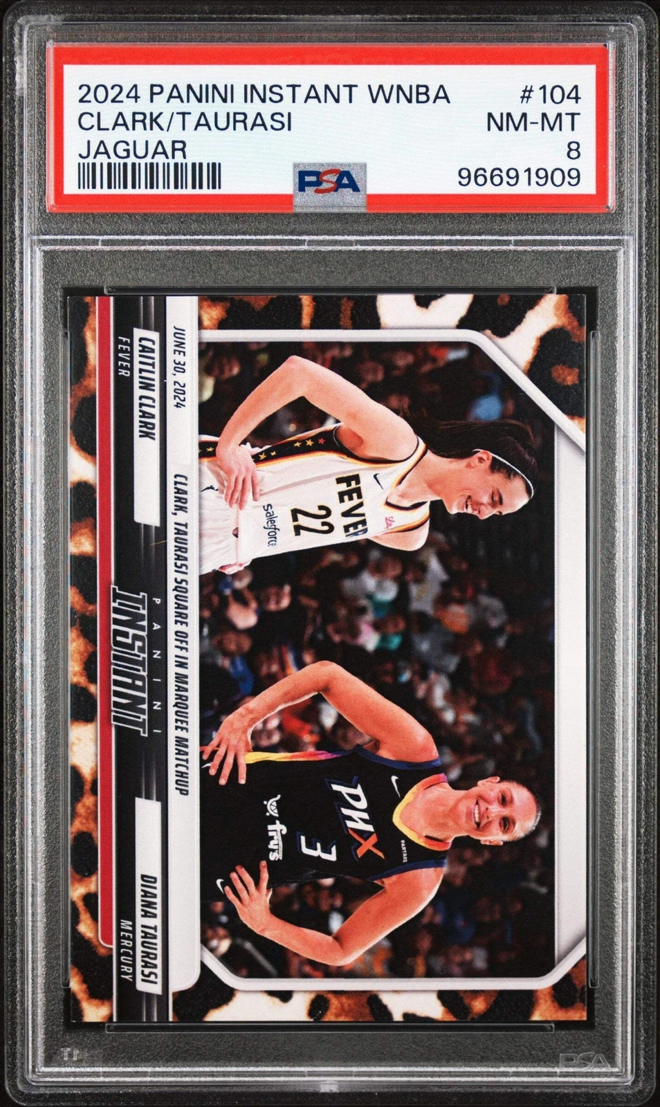 Graded 2024 Panini Instant Clark/Taurasi #104 Jaguar /10 Basketball Card PSA 8