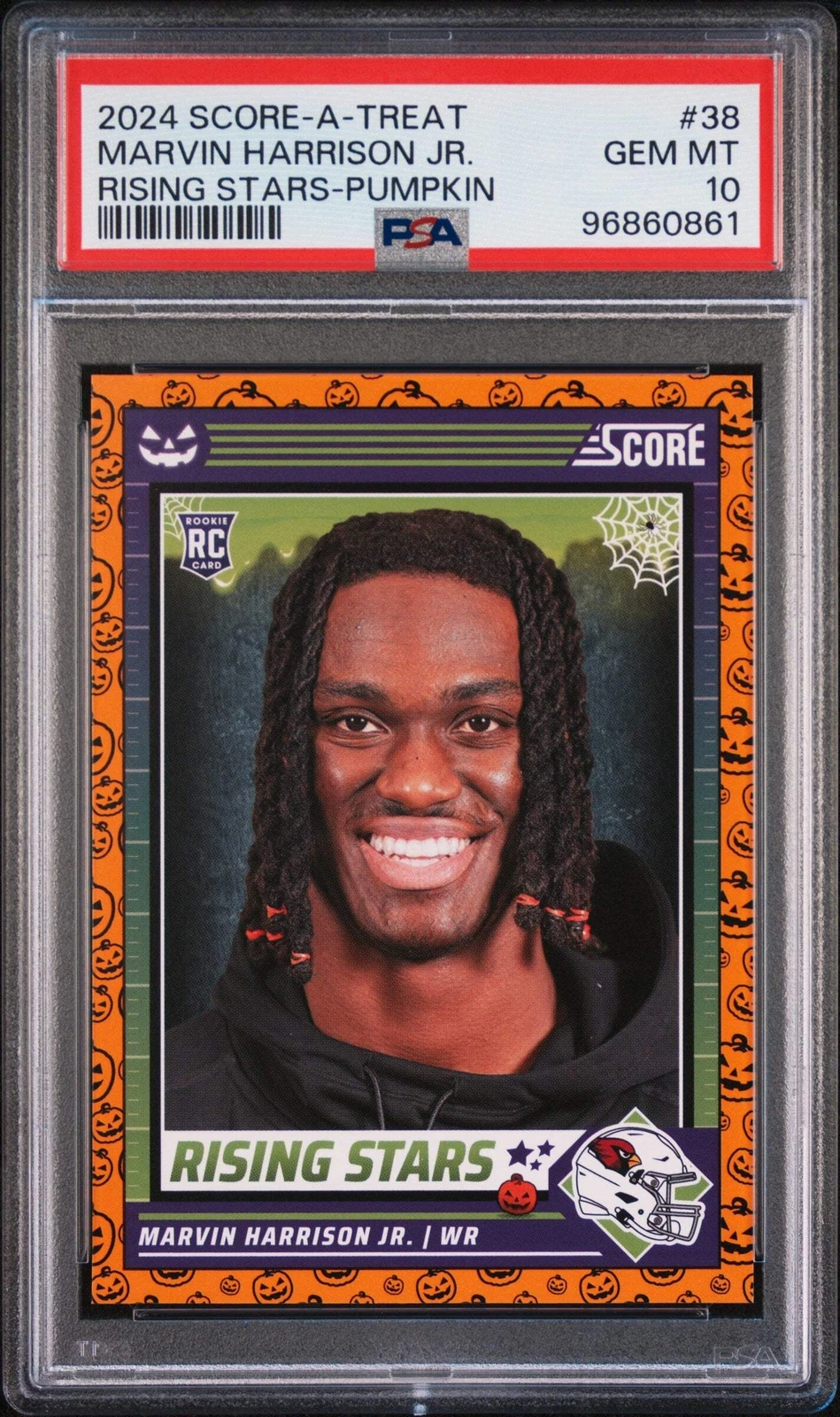 Graded 2024 Panini Marvin Harrison Jr #38 Pumpkin Rookie RC Football Card PSA 10
