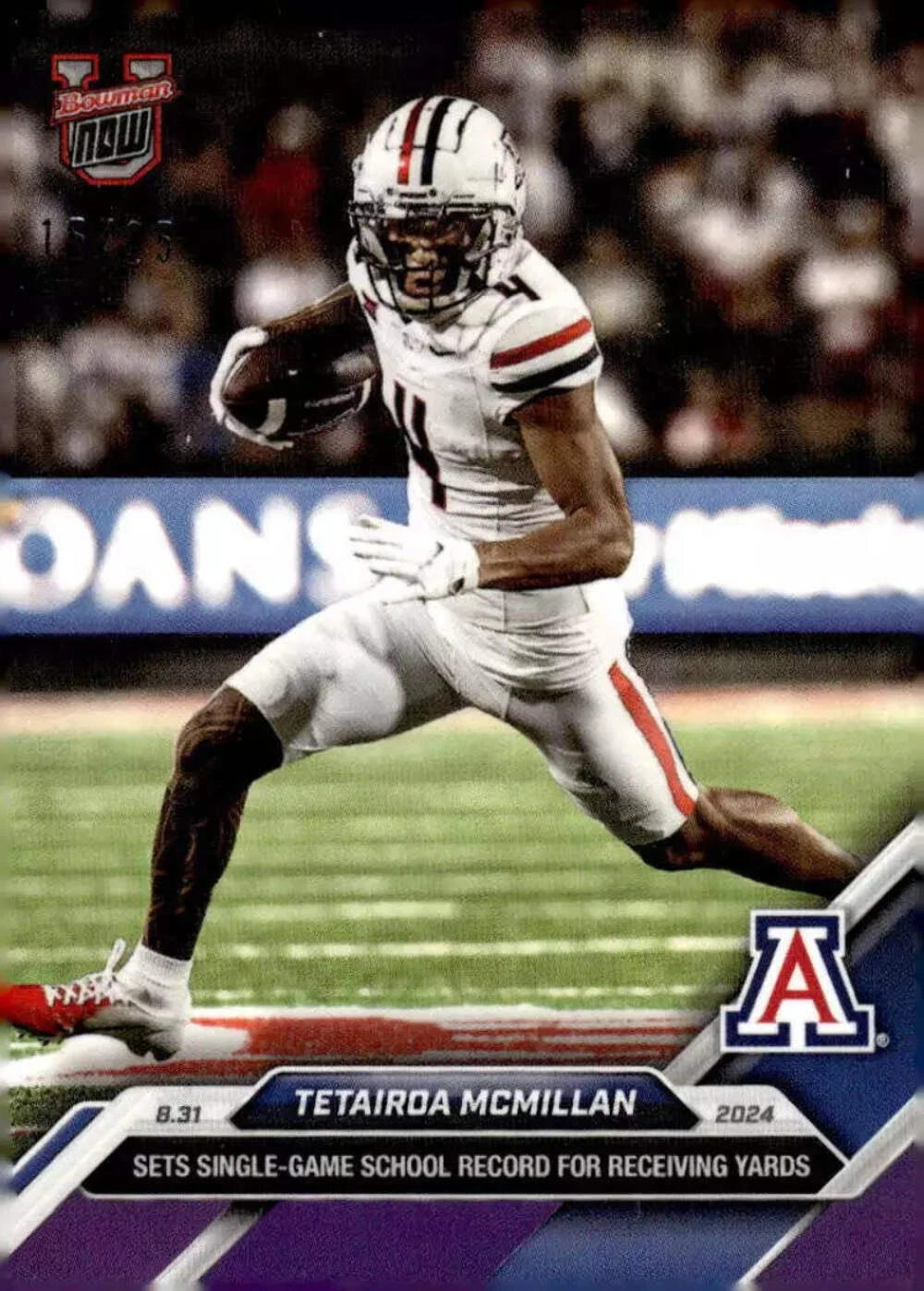 2024 Bowman U Now Tetairoa McMillan #4 Purple /25 Arizona Wildcats Football Card