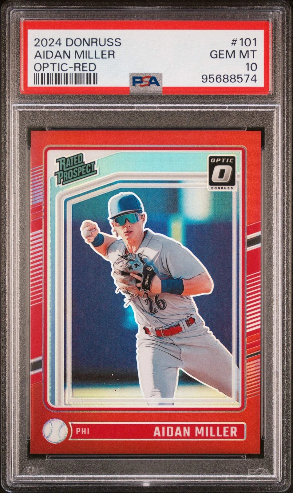 Graded 2024 Panini Donruss Aidan Miller #101 Optic Red #/99 Baseball Card PSA 10
