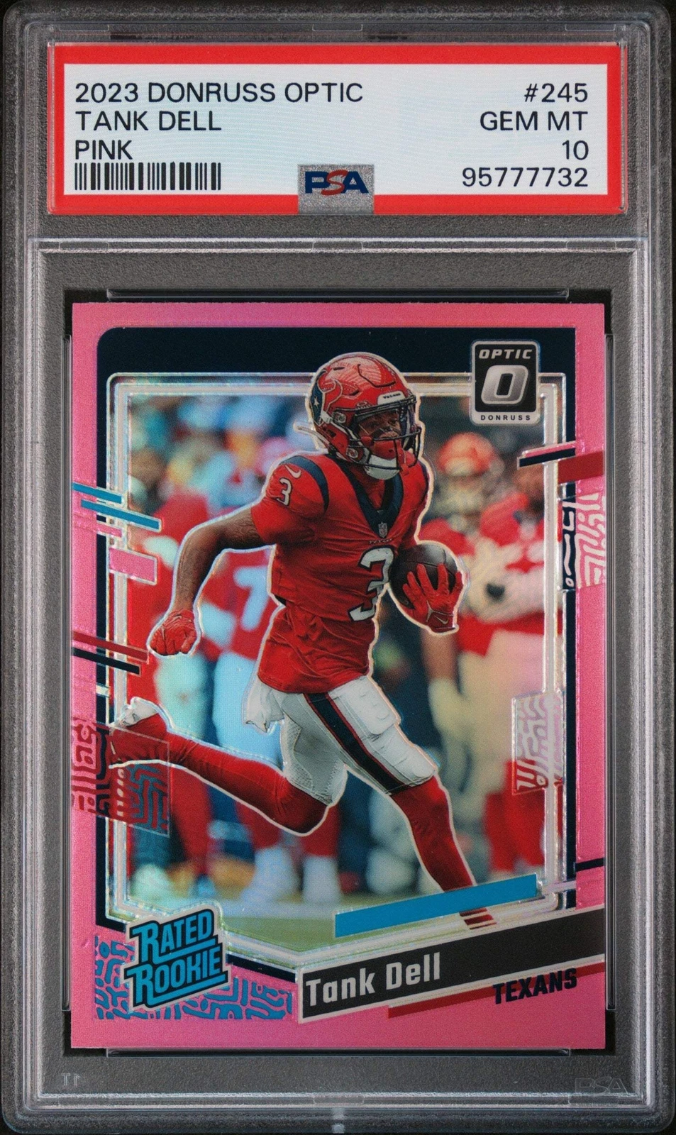 Graded 2023 Panini Donruss Optic Tank Dell #245 Pink RC Football Card PSA 10