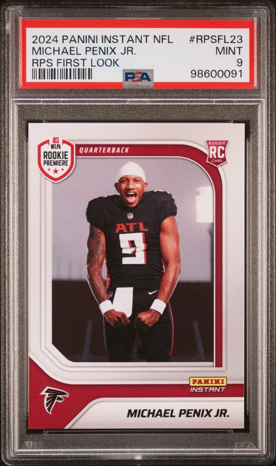 Graded 2024 Panini Instant NFL Michael Penix Jr #RPSFL23 RC Football Card PSA 9