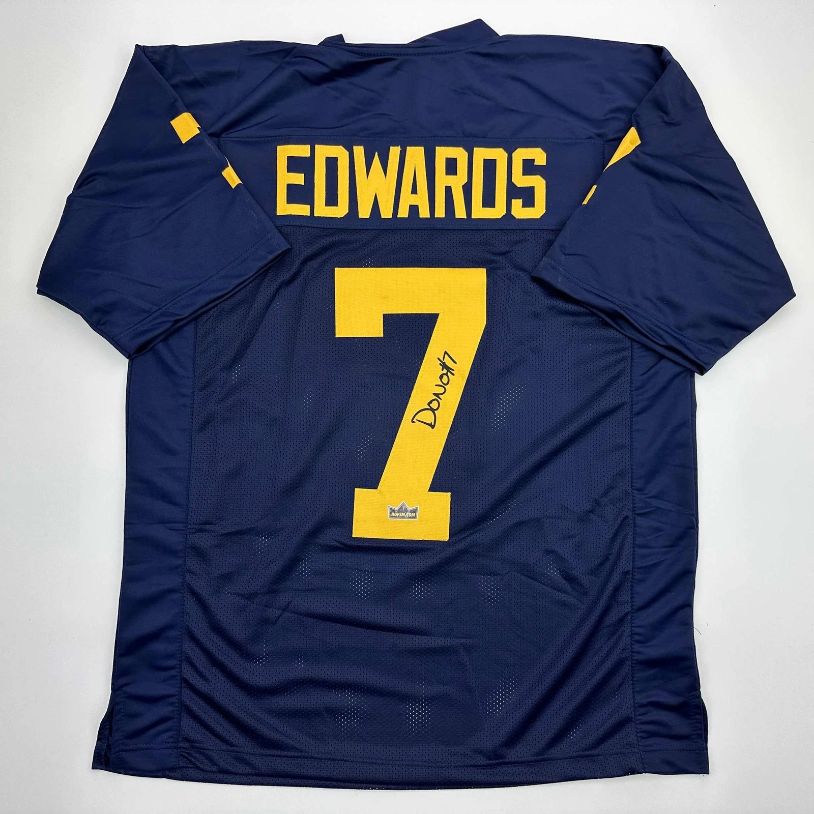 Facsimile Autographed Donovan Edwards Michigan Blue College Jersey Size Men's XL
