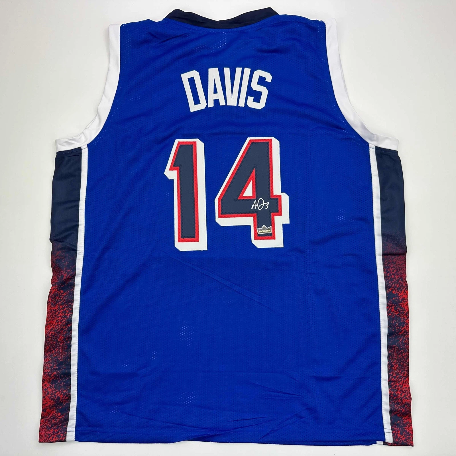Facsimile Autographed Anthony Davis 2024 Team USA Blue Jersey Size Men's XL