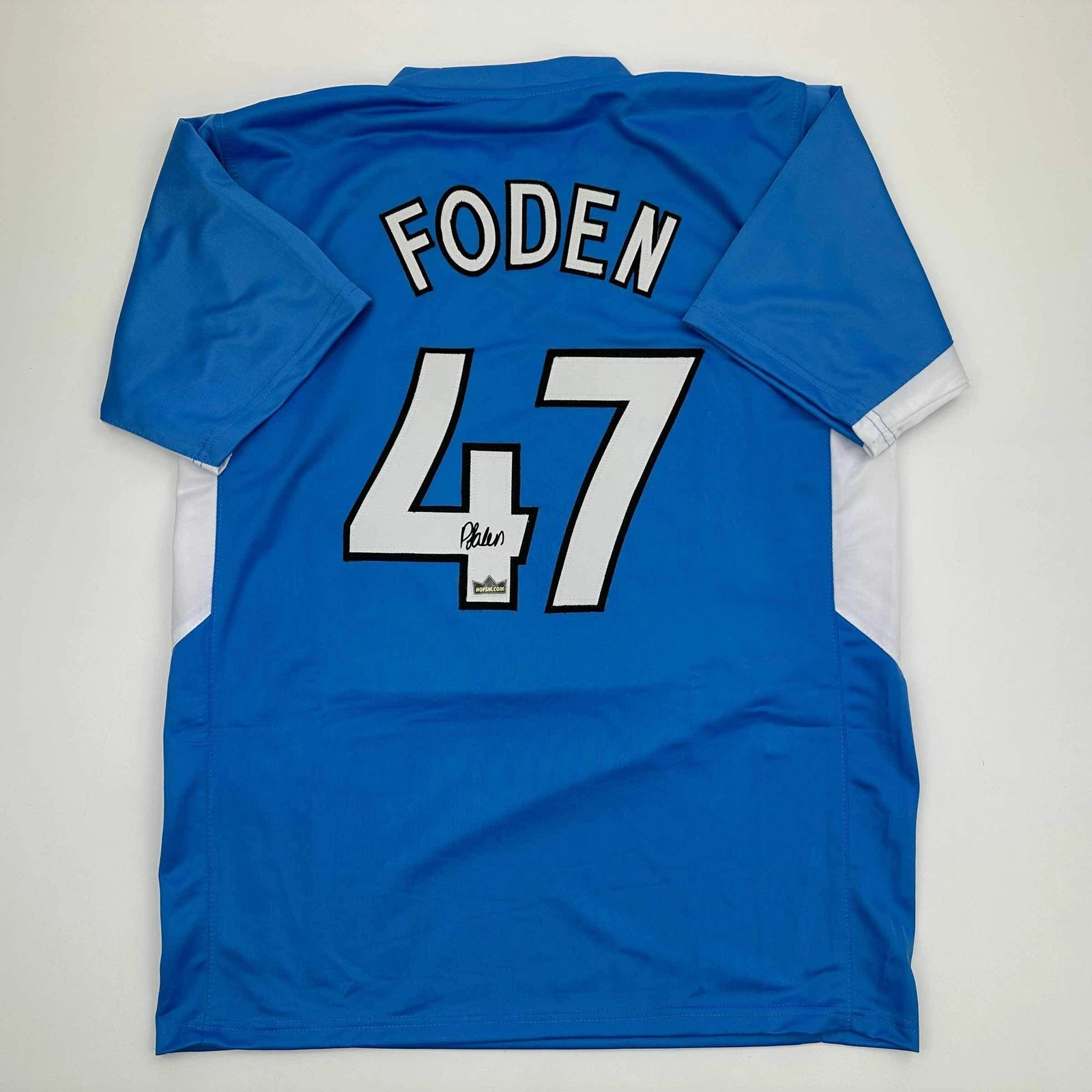 Facsimile Autographed Phil Foden Manchester City Blue Soccer Jersey Size Mens XL