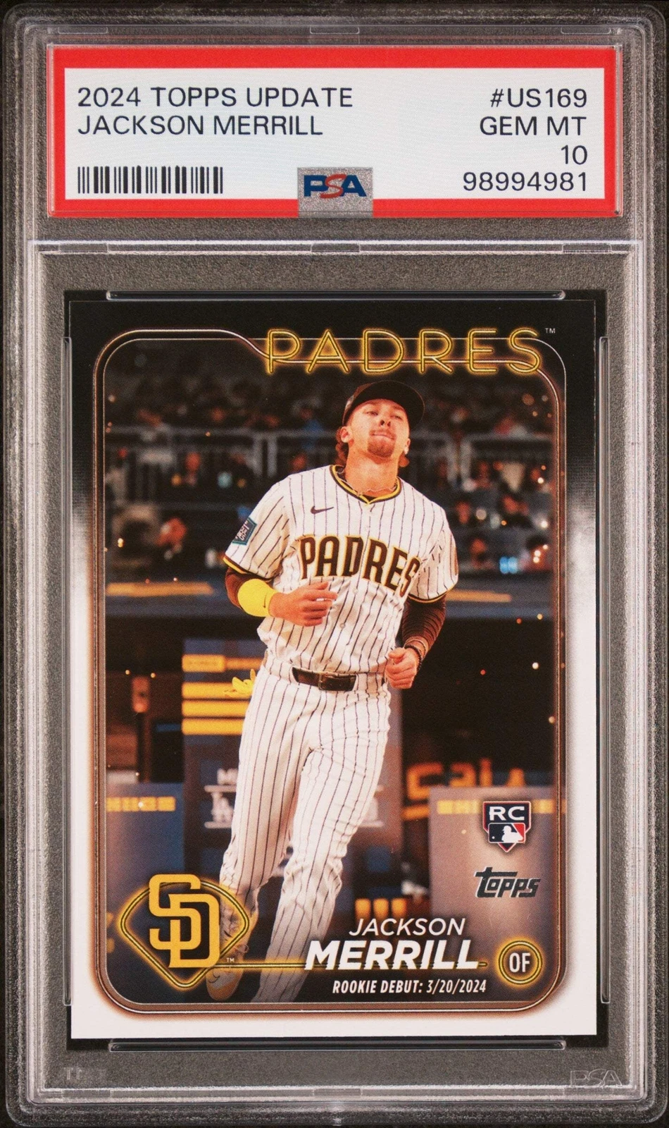 Graded 2024 Topps Update Jackson Merrill #US169 Rookie RC Baseball Card PSA 10
