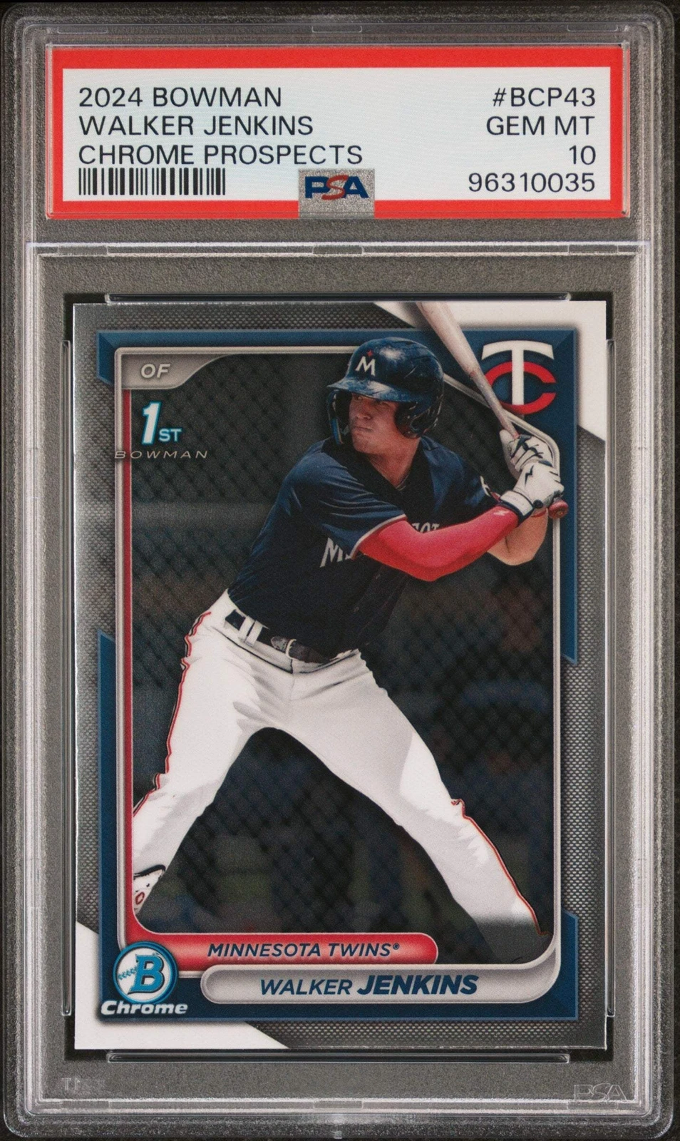 Graded 2024 Bowman Walker Jenkins #BCP43 Chrome Prospects Baseball Card PSA 10