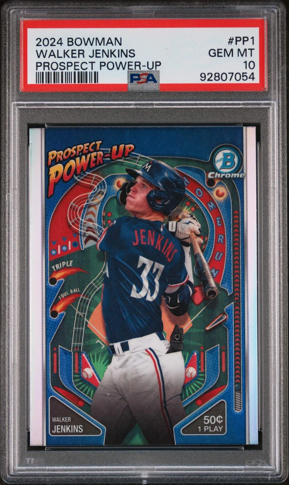Graded 2024 Bowman Walker Jenkins #PP1 Prospect Power Up RC Baseball Card PSA 10