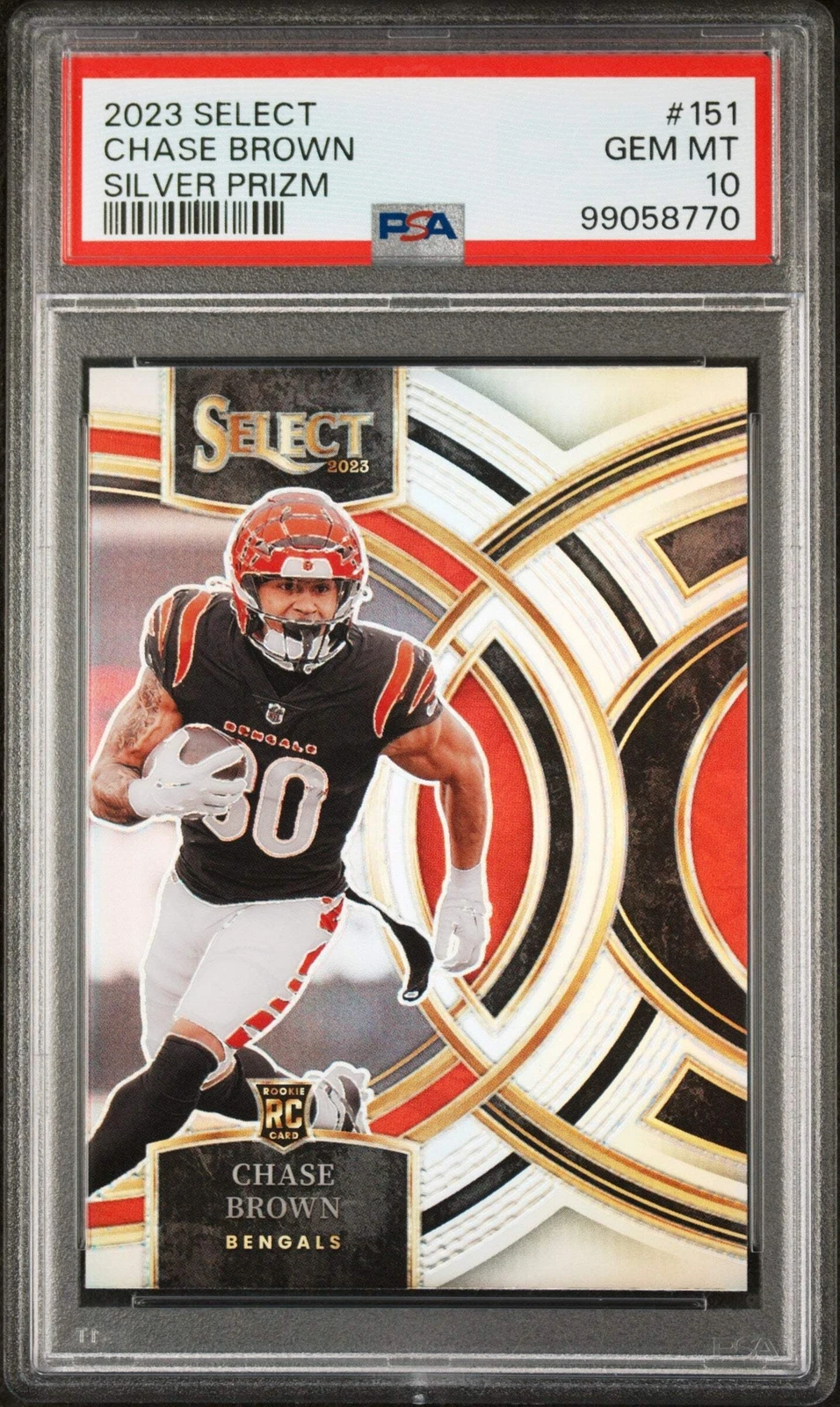 Graded 2023 Panini Select Chase Brown #151 Silver Prizm RC Football Card PSA 10