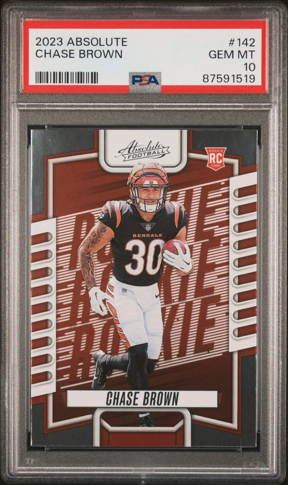 Graded 2023 Panini Absolute Chase Brown #142 Rookie RC Football Card PSA 10