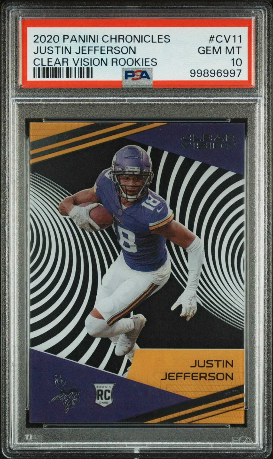 Graded 2020 Chronicles Justin Jefferson #CV11 Clear Vision Football Card PSA 10