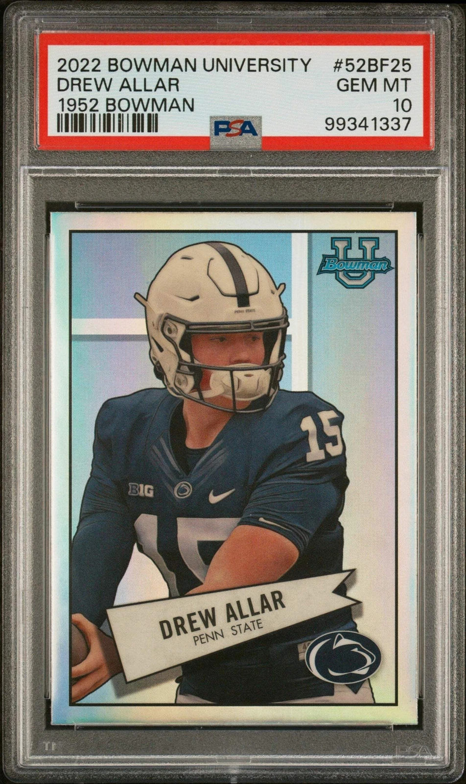 Graded 2022 Bowman University Drew Allar #52BF25 1952 RC Football Card PSA 10