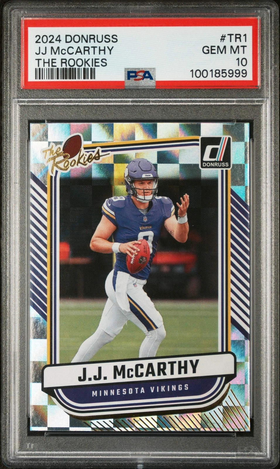 Graded 2024 Panini Donruss JJ McCarthy #TR1 The Rookies RC Football Card PSA 10